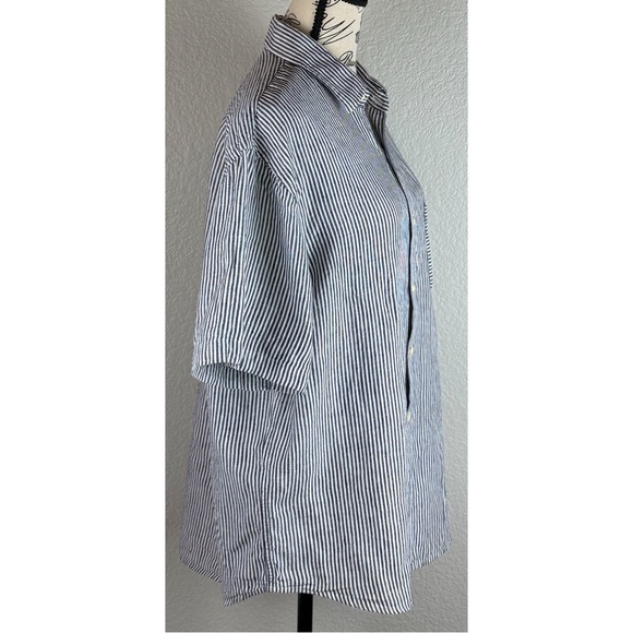 Alex Crane Men's Ola Linen Stripped Short-Sleeve Button-Down Shirt Blue/White XL - Picture 5 of 13